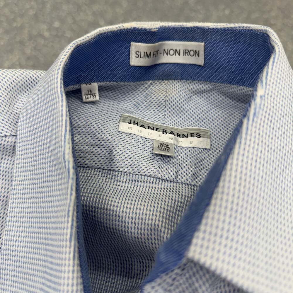 Men's Blue & White Micro-Check Long Sleeve Button-Up Dress Shirt Jhane Barnes